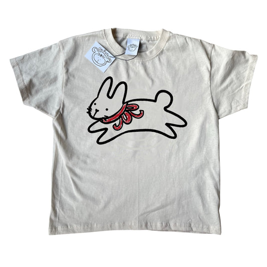 Red bow bunny black on beige Tee