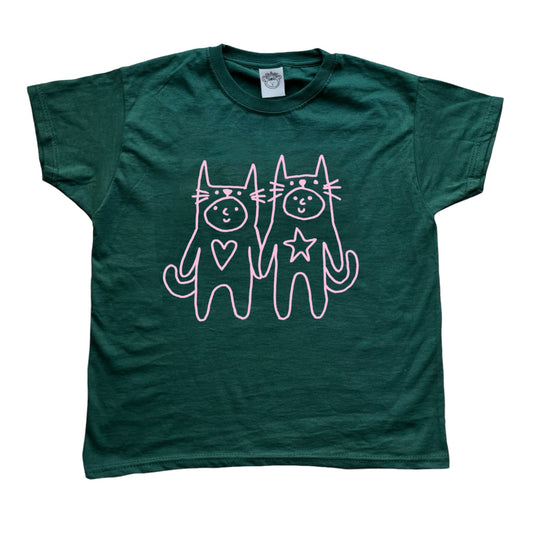 Two critters in love light pink on forest green Tee