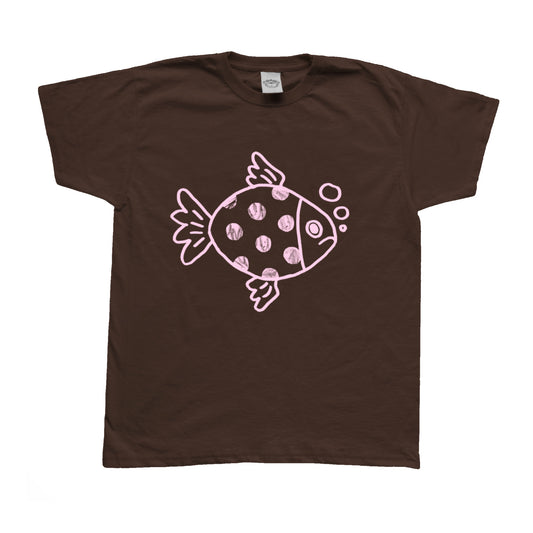 Polka dot fishy pink on brown Tee