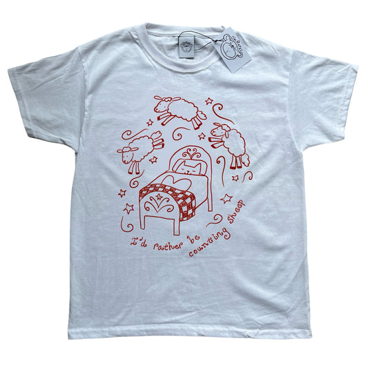 'I'd rather be counting sheep' Red on White Baby Tee