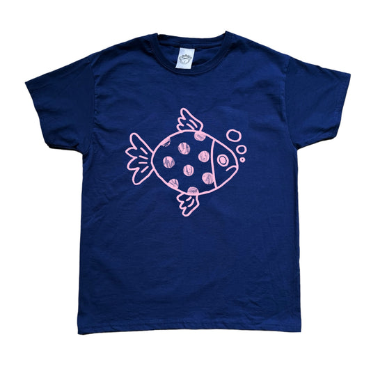 Polka dot fishy light pink on navy Tee