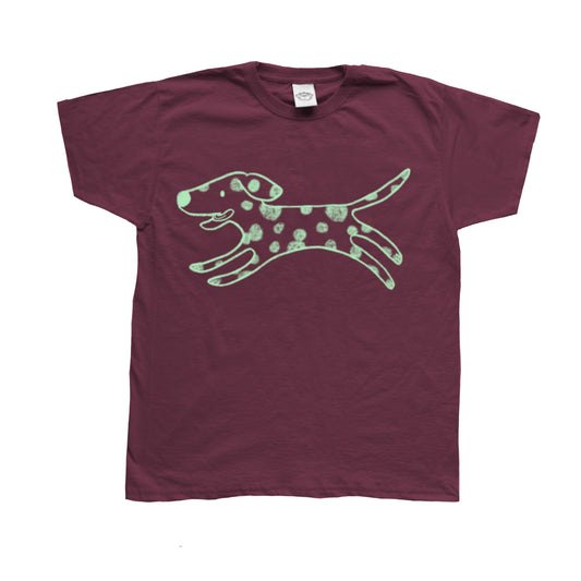 Polka dot dalmatian light green on burgundy Tee