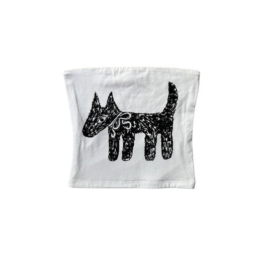 Black on white scruffy bow dog bandeau top