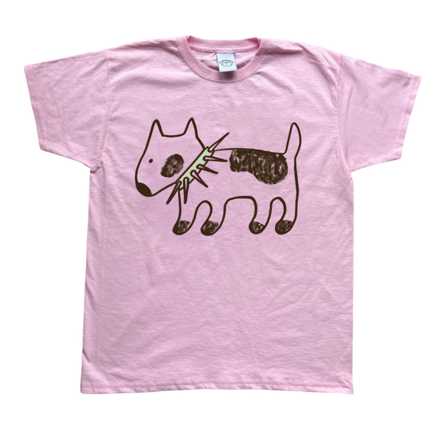 Spiky collar brown dog on pink tee