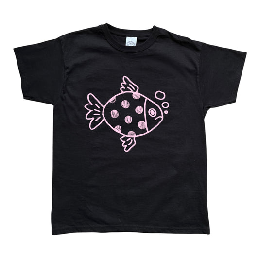 Polka dot fishy light pink on black Tee