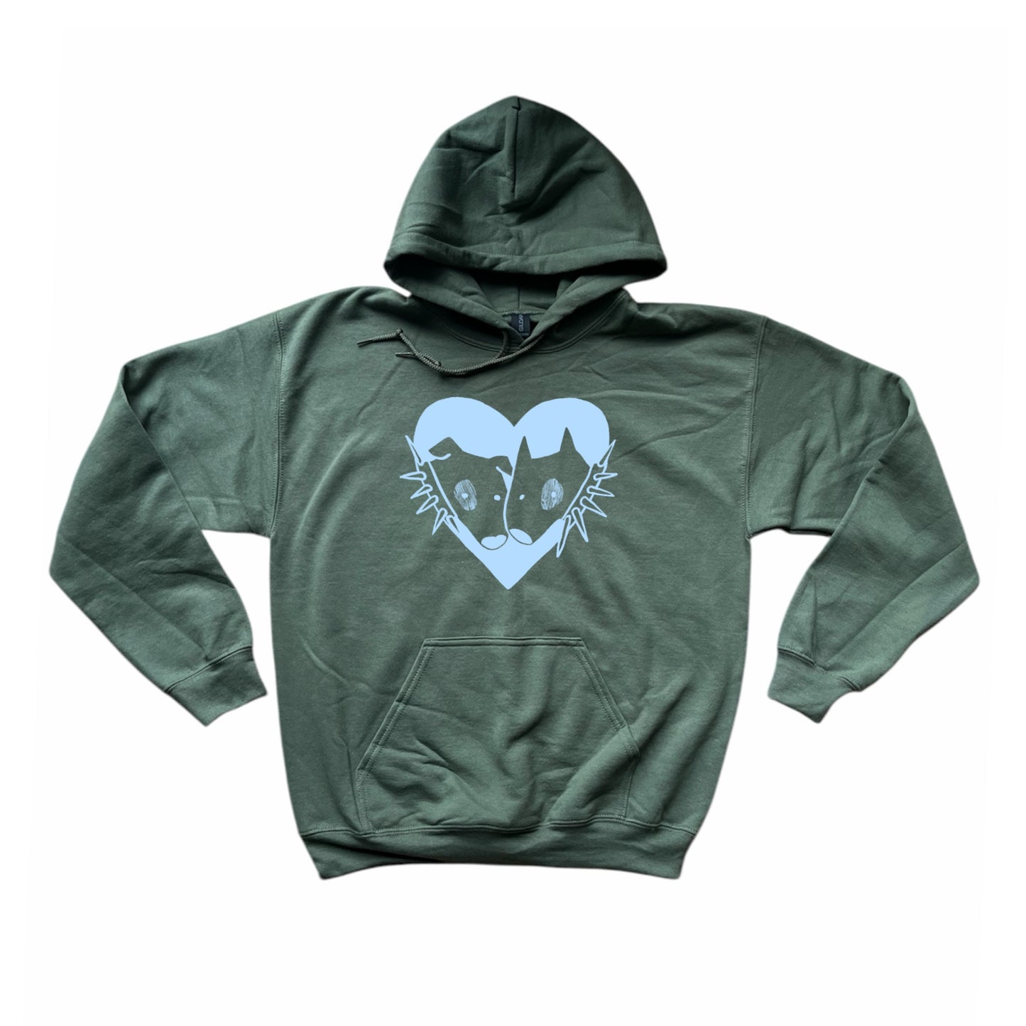 2 spiky collar dogs in love khaki hoodie