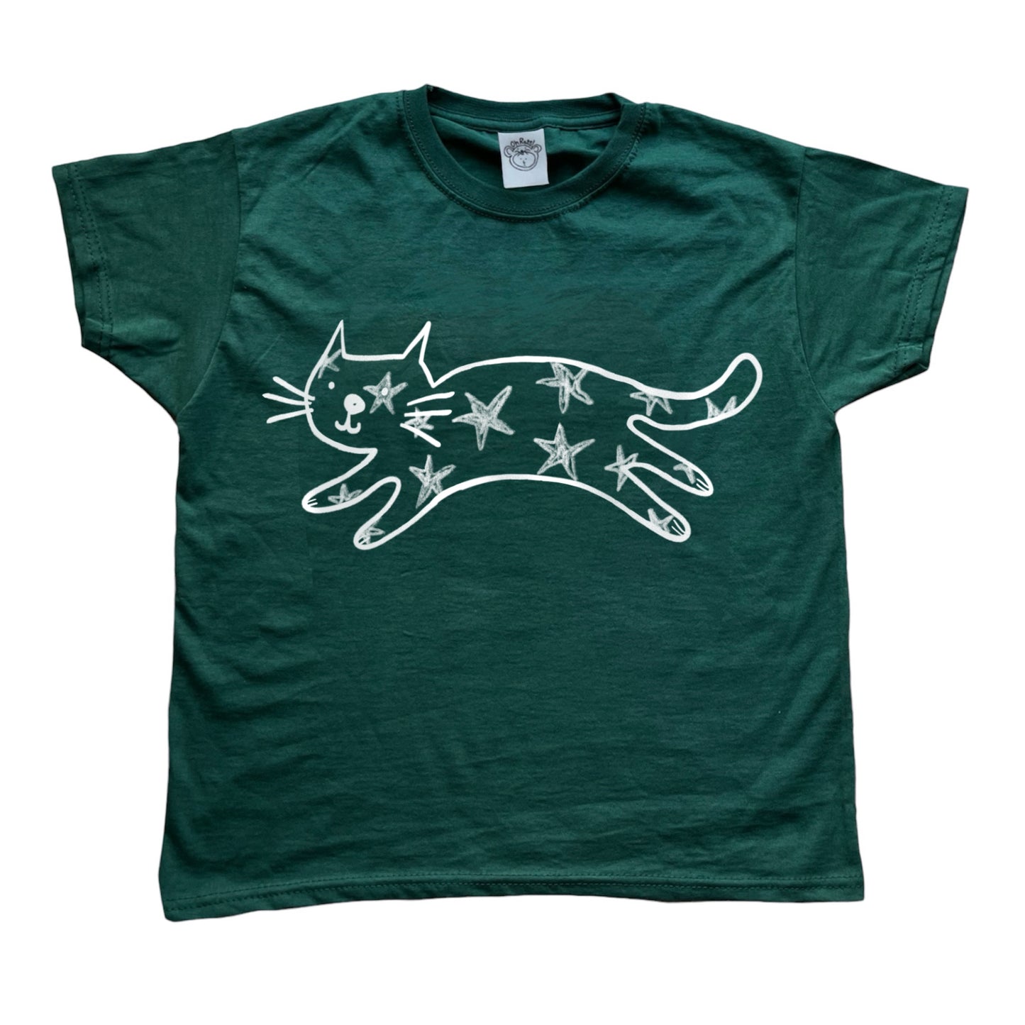 Starry cat forest green tee