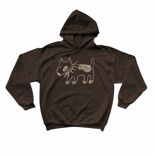 Spiky collar dog beige on brown hoodie