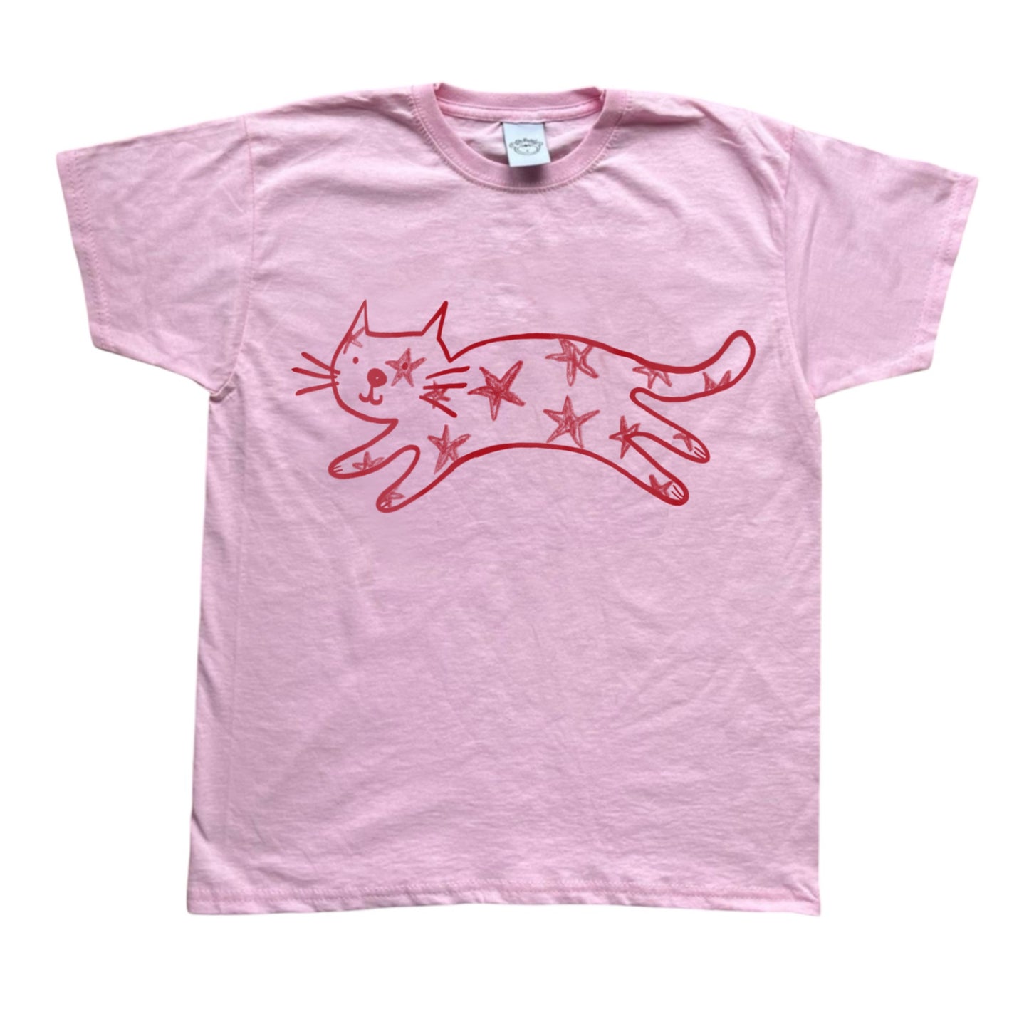 Starry cat pink tee