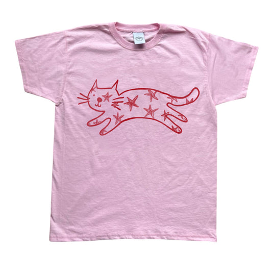 Starry cat pink tee