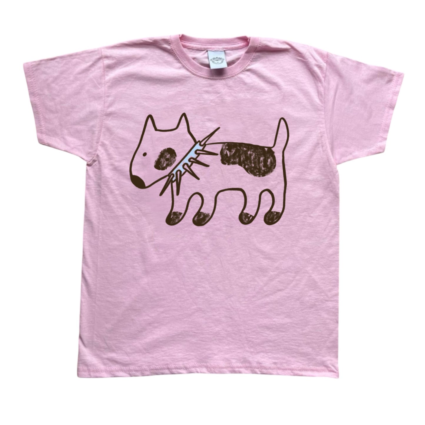 Spiky collar brown dog on pink tee