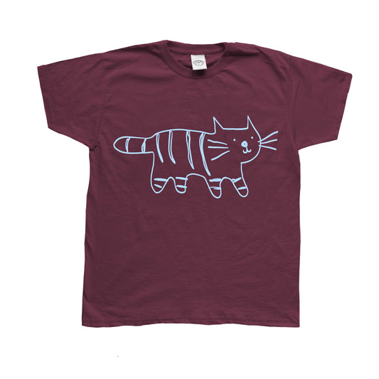 Tiger light blue on burgundy Tee