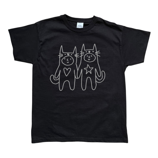 Two critters in love grey on black Tee