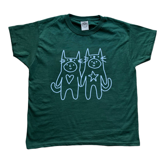 Two critters in love light blue on forest green Tee