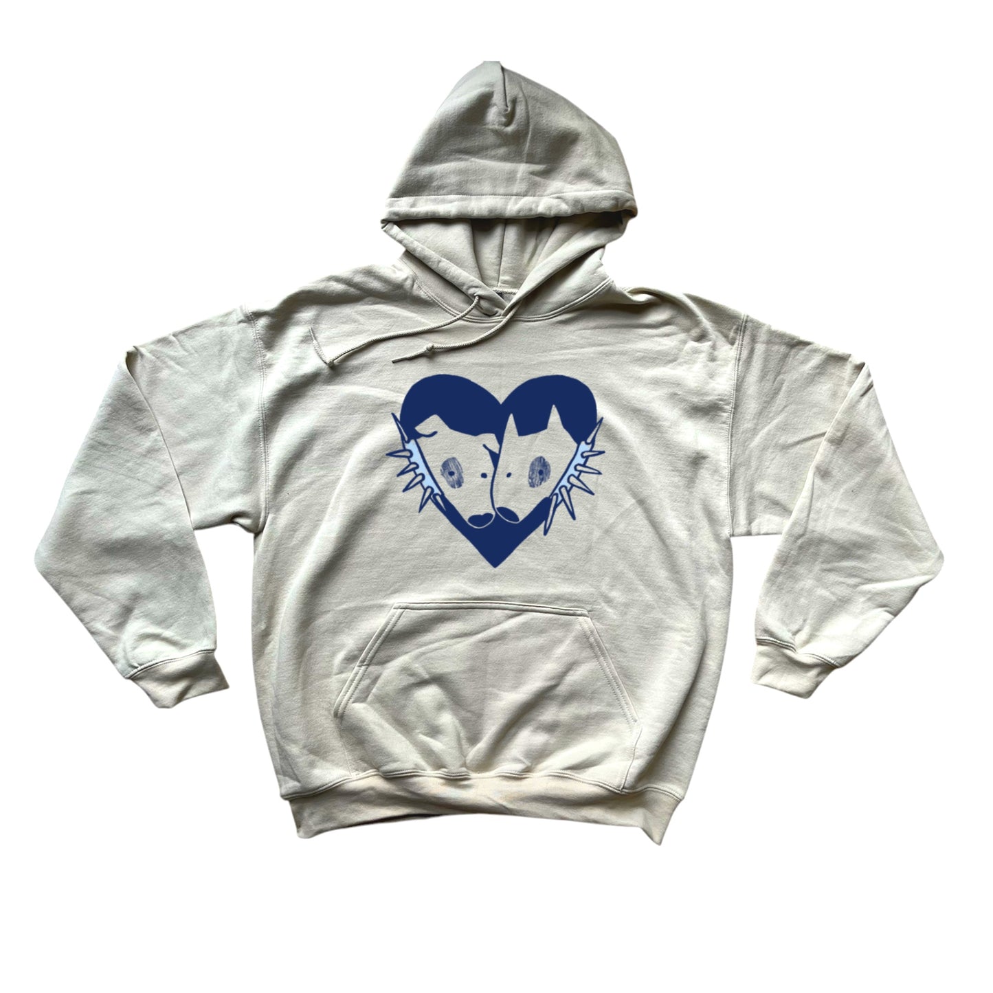 2 spiky collar dogs in love beige hoodie
