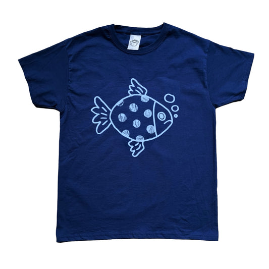 Polka dot fishy light blue on navy Tee