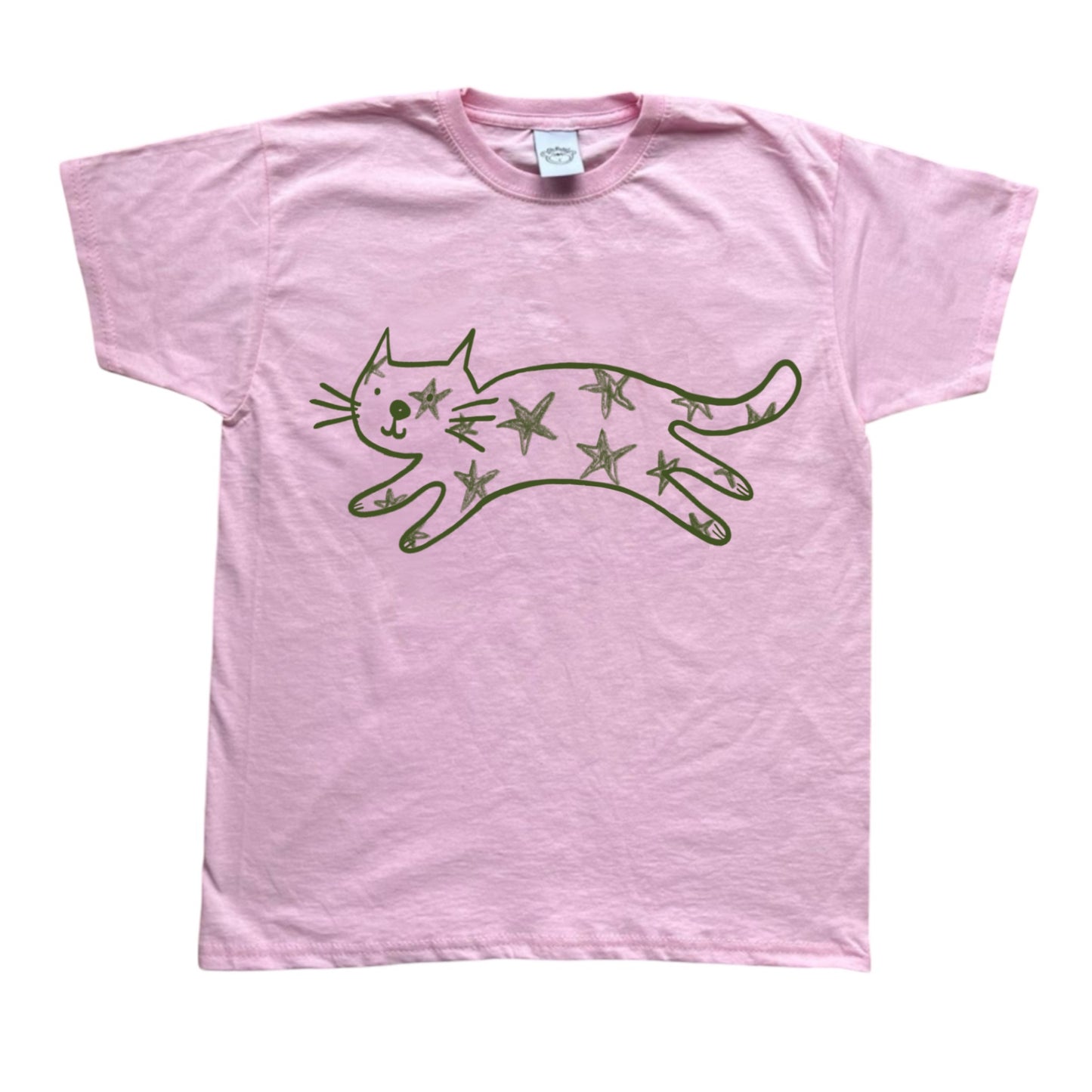 Starry cat pink tee