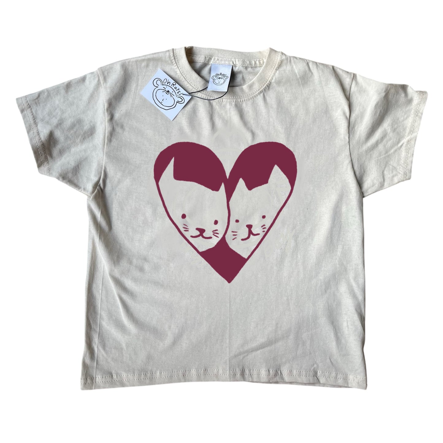 2 cats in love beige tee