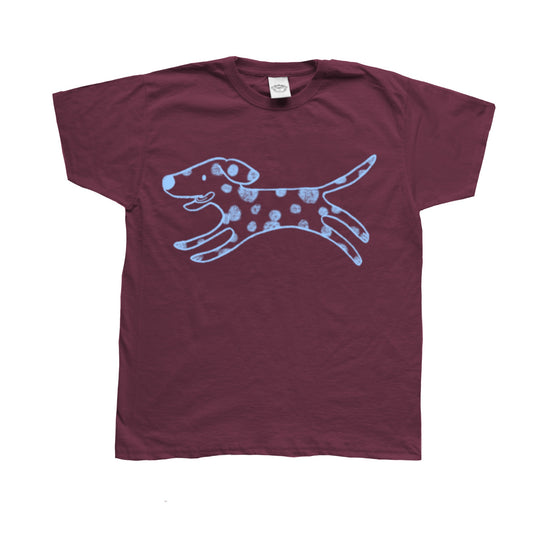 Polka dot dalmatian light blue on burgundy Tee