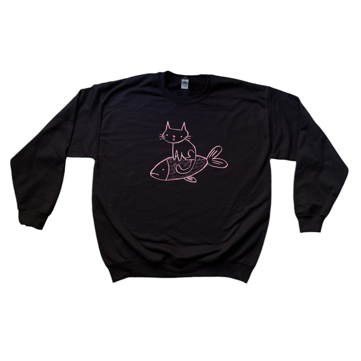 Cat on a fish black sweatshirt