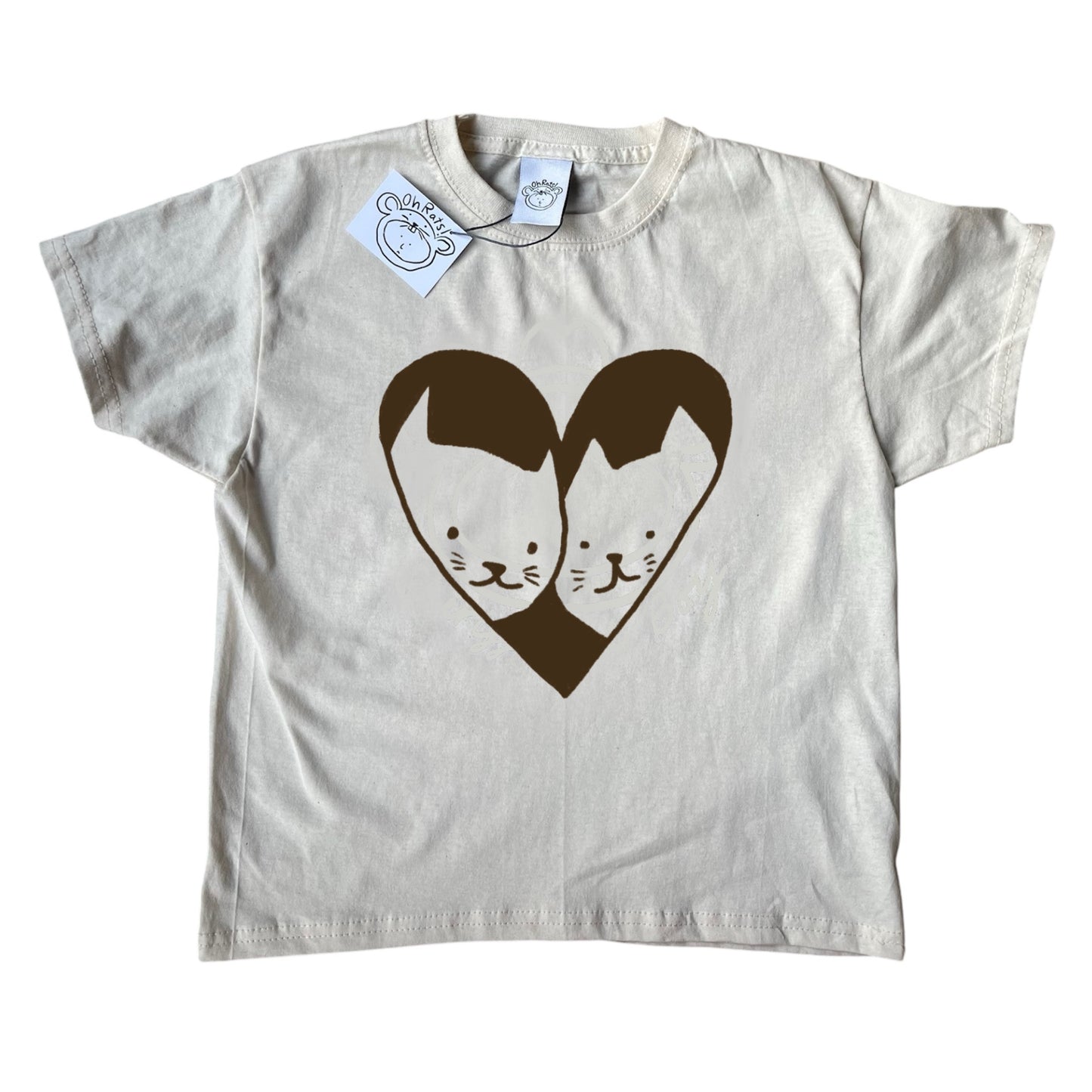 2 cats in love beige tee