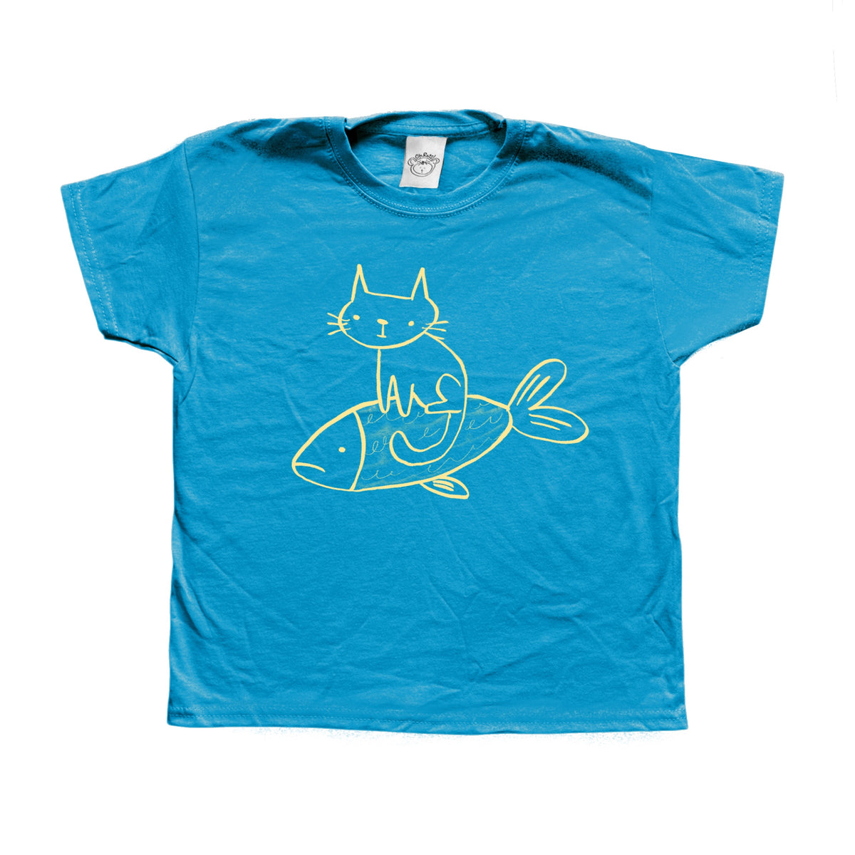 Cat on a fish aqua baby tee