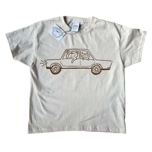 Brown on beige critter road trip tee