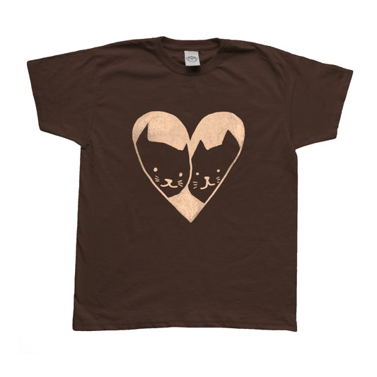 2 cats in love brown tee