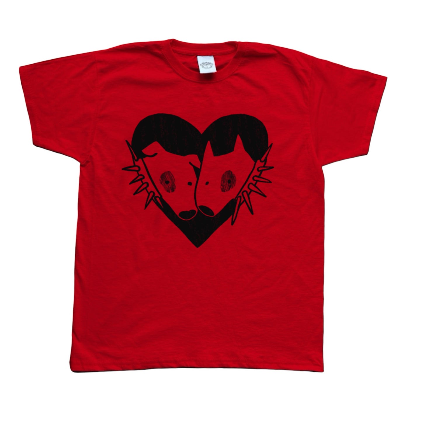 2 Spiky collar dogs in love red tee