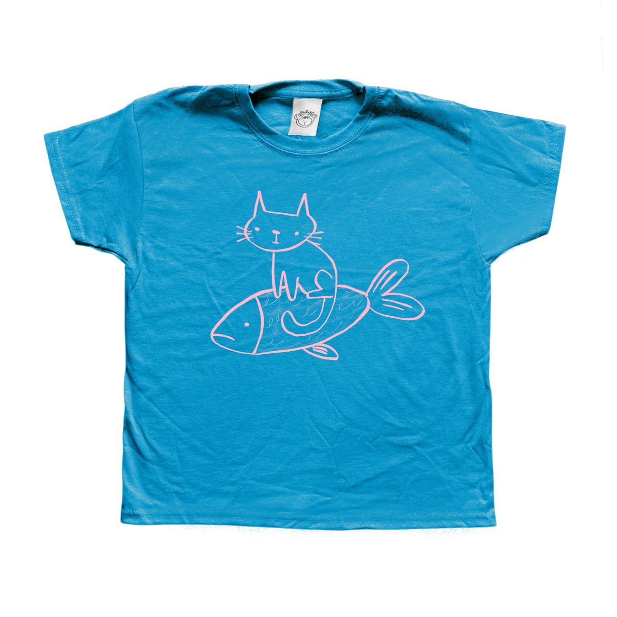 Cat on a fish aqua baby tee