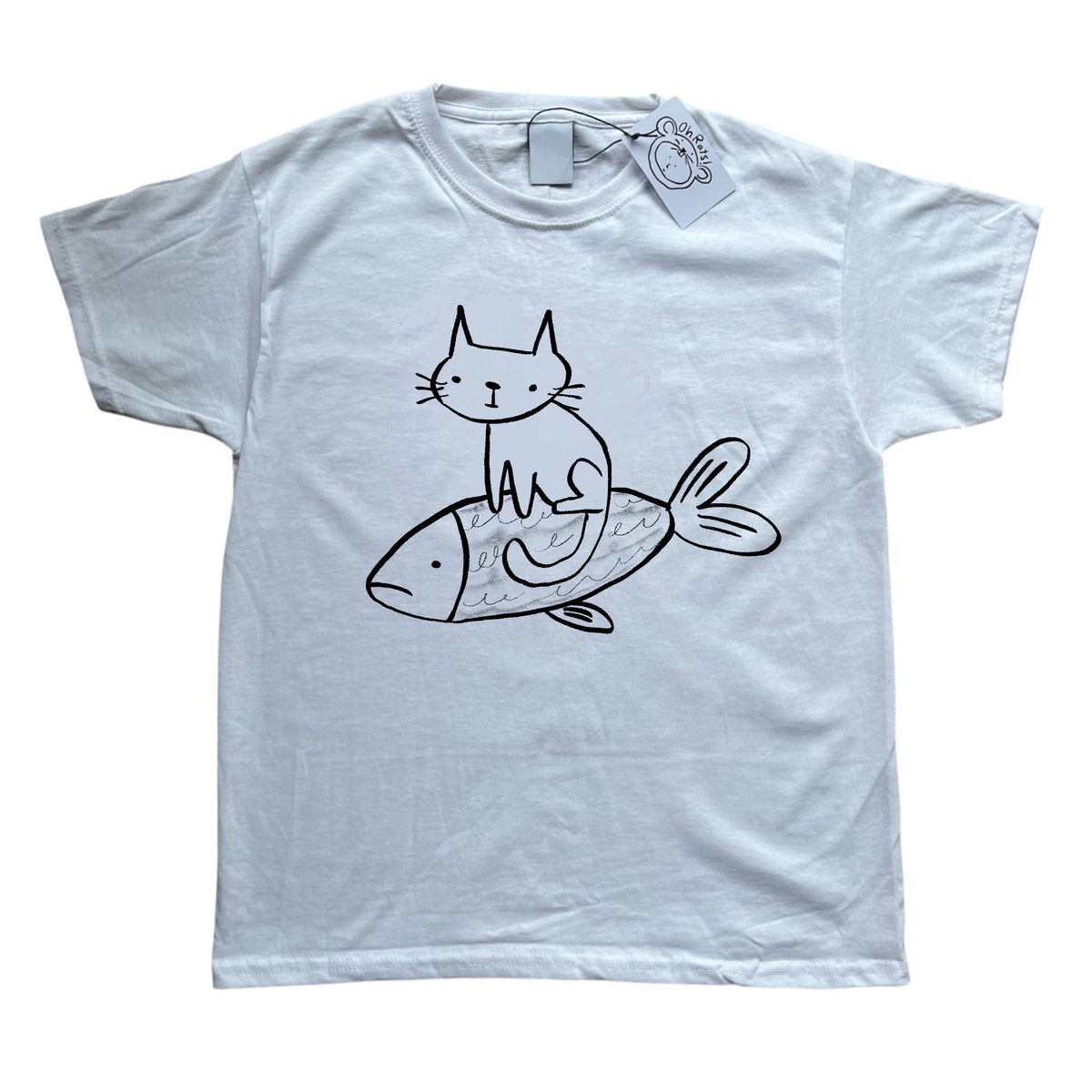 Cat on a fish white baby tee