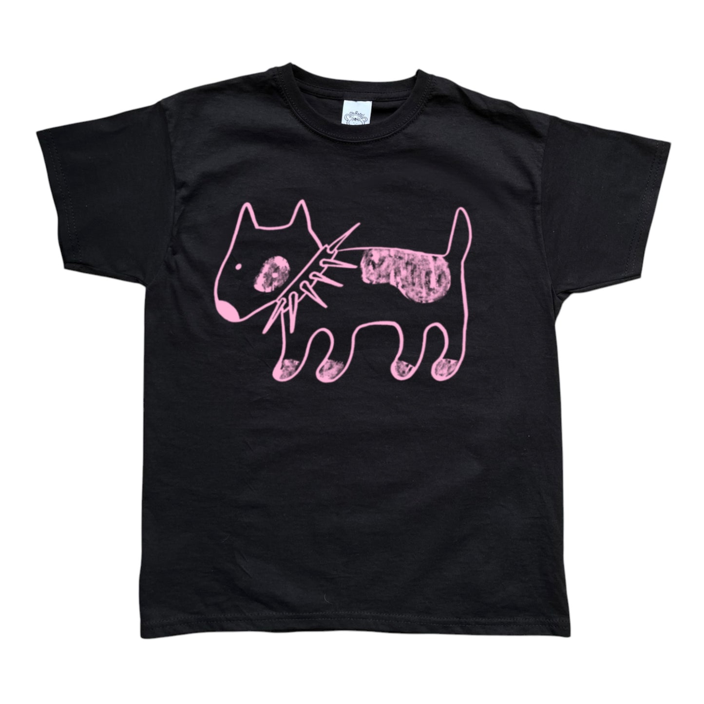 Spiky collar dog on black tee