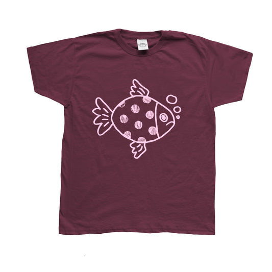 Polka dot fishy light pink on burgundy Tee