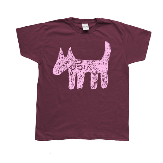 Scruffy bow dog burgundy tee