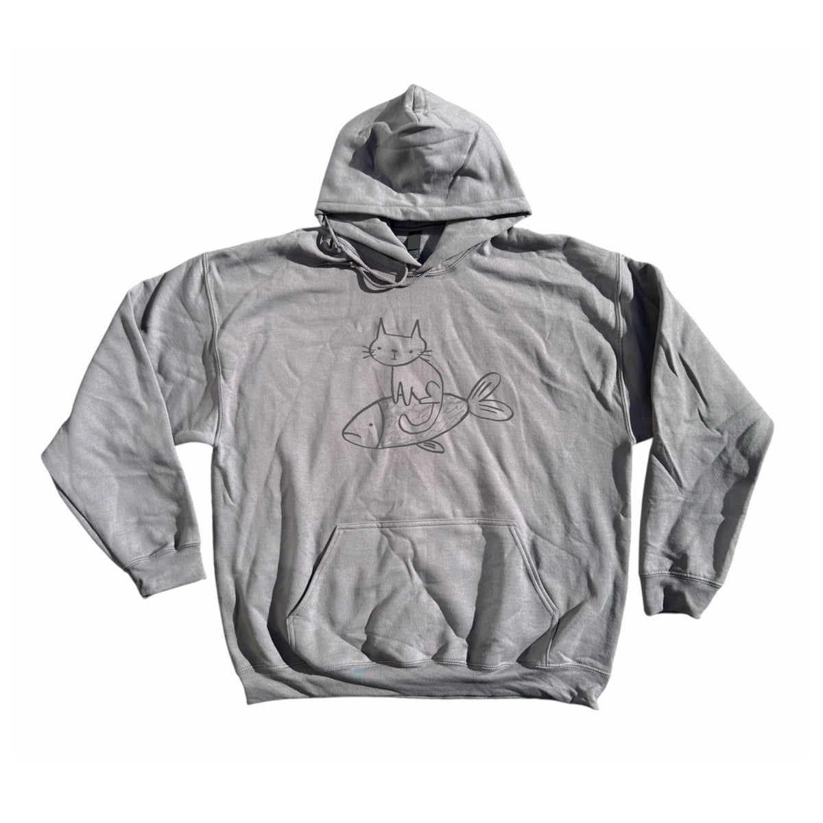 Cat on a fish dark grey hoodie