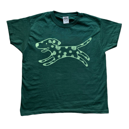 Polka dot dalmatian light green on forest green Tee