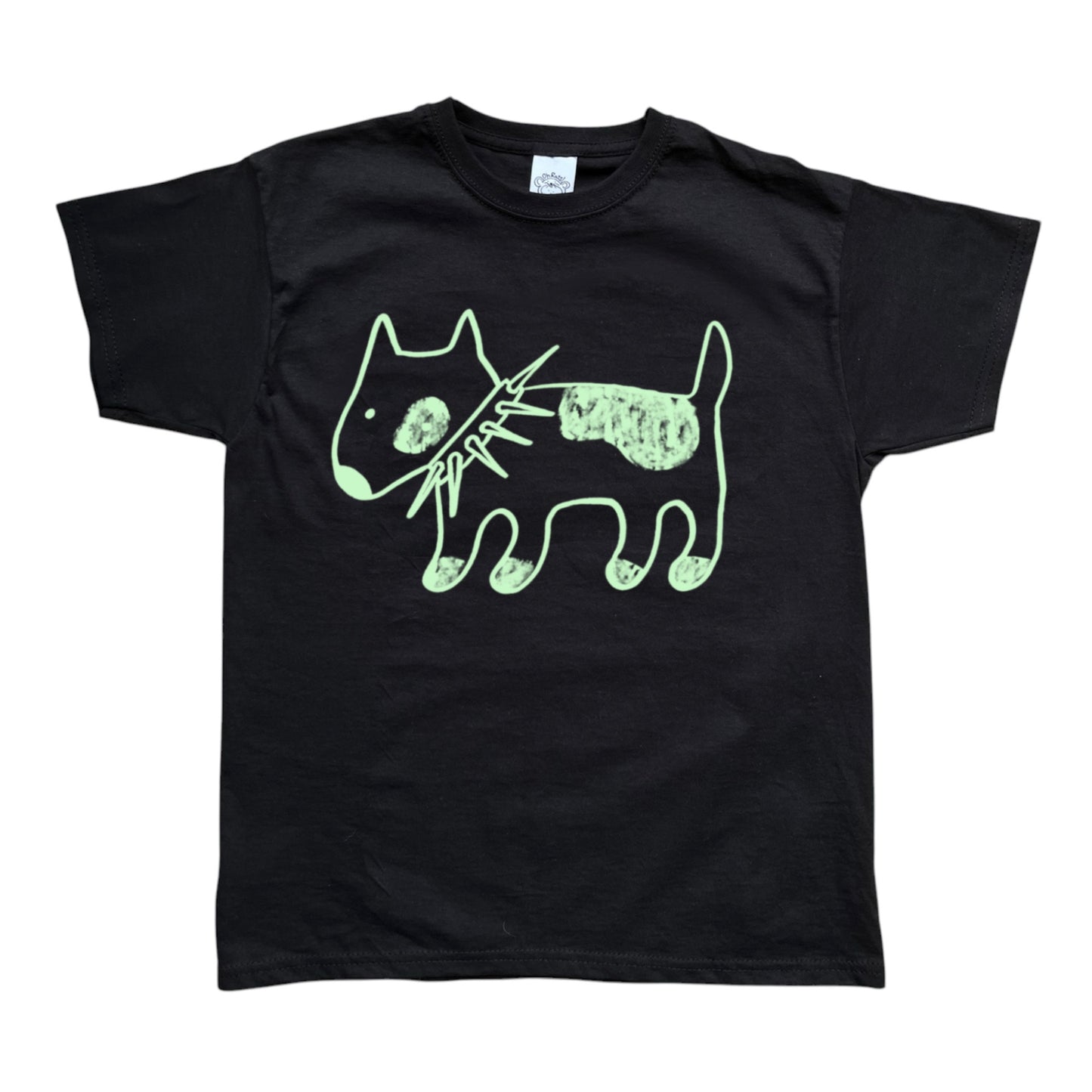 Spiky collar dog on black tee