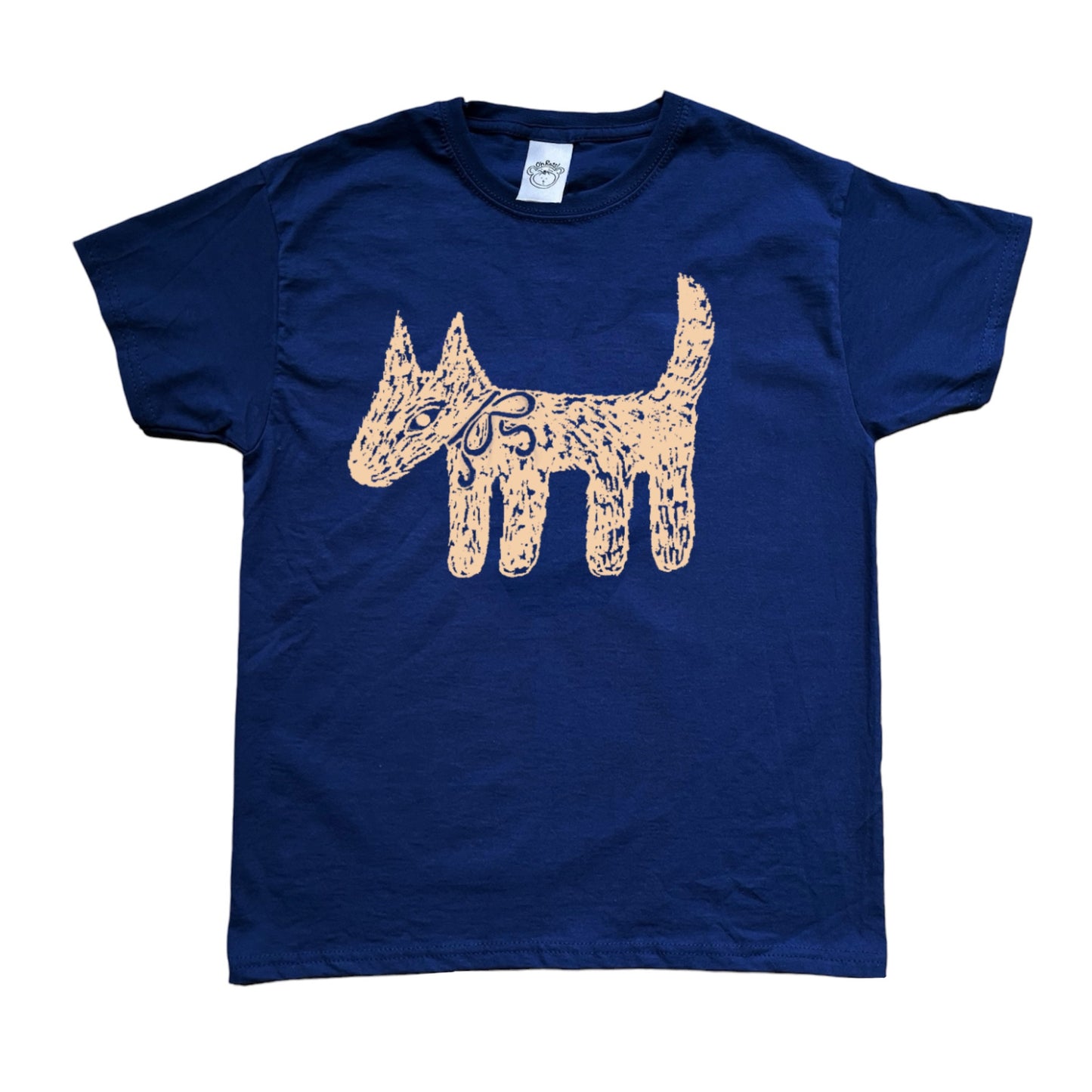 Scruffy bow dog pink on navy tee