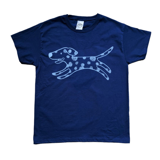 Polka dot dalmatian light blue on navy Tee