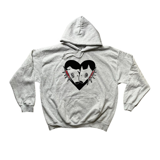 2 spiky collar dogs in love grey hoodie
