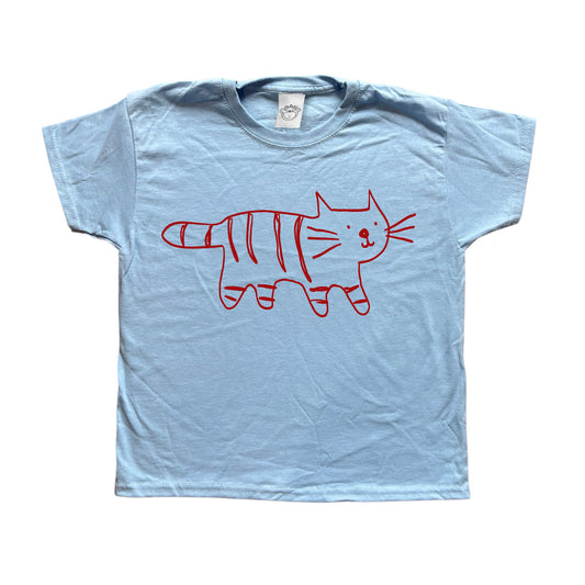 Tiger red on baby blue Tee