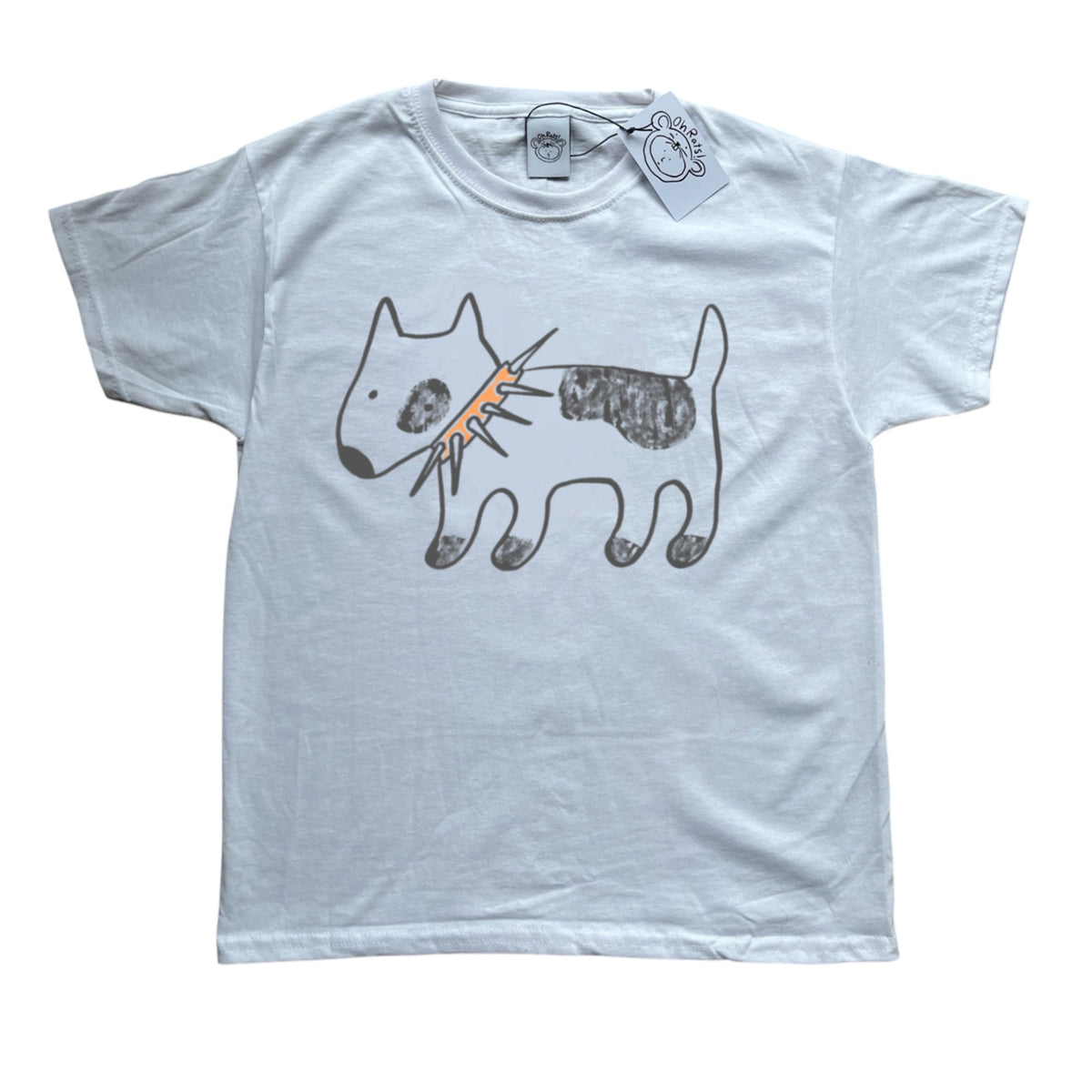 Spiky collar dog on white tee