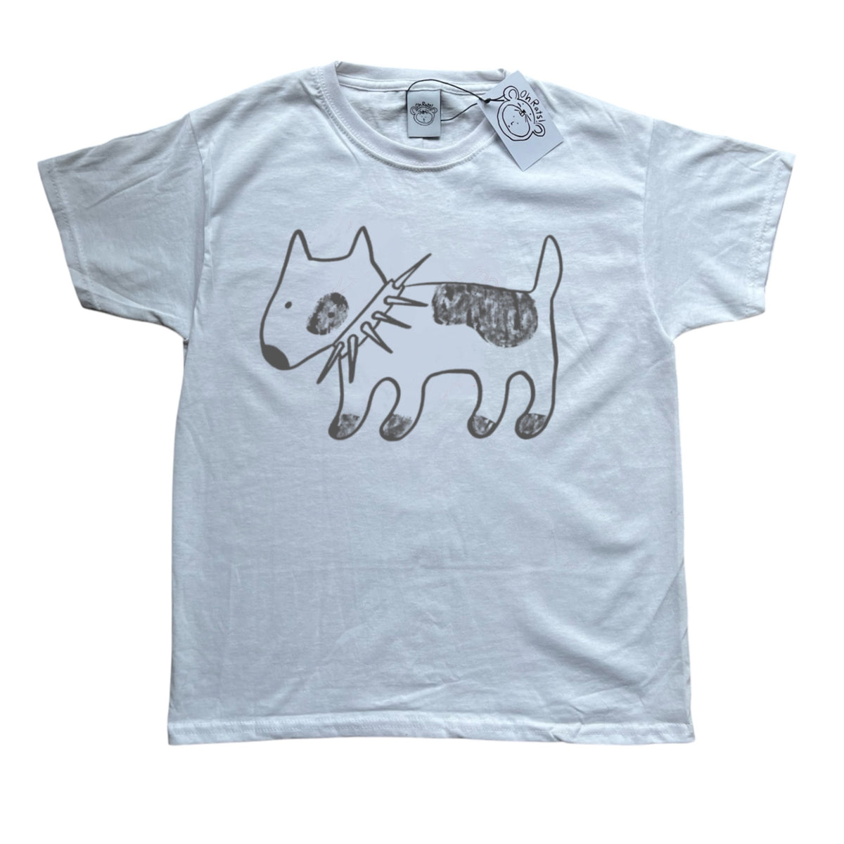 Spiky collar dog on white tee