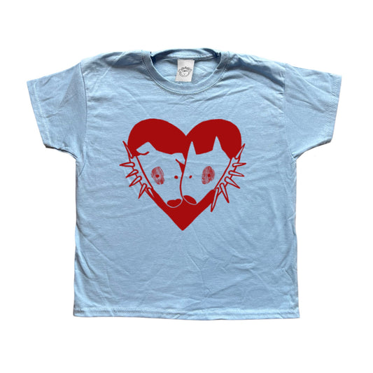 2 dogs in love red on baby blue Tee