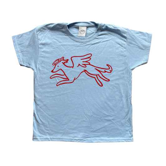 Heavenly Hound red on baby blue Tee