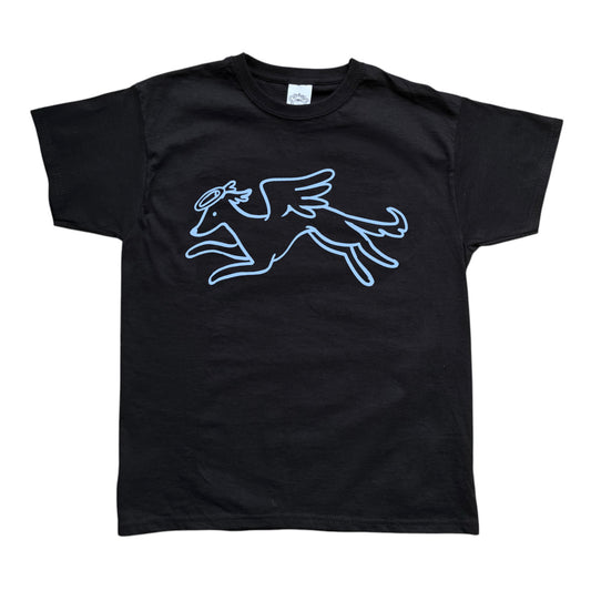 Heavenly Hound light blue on black Tee