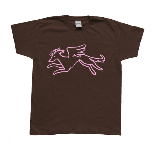 Heavenly hound pink on brown Tee