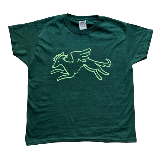 Heavenly Hound light green on forest green Tee
