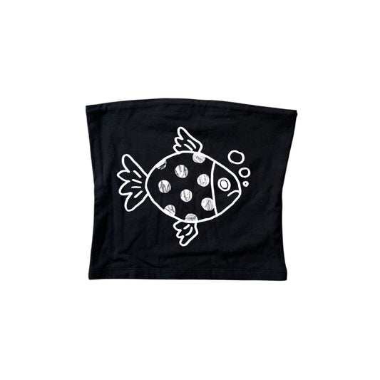 White on black polka dot fishy bandeau top