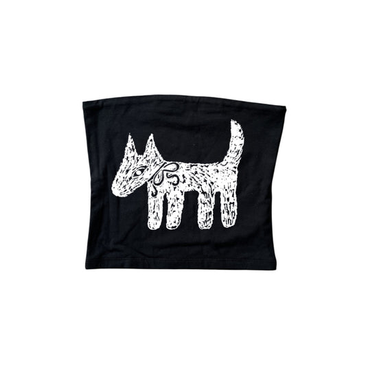 White on black scruffy bow dog bandeau top